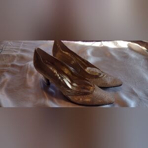 Vtg 60s FLINGS GOLD LAME' GLITTER MESH HIGH HEELS/ SHOES/PUMPS, 8.5M